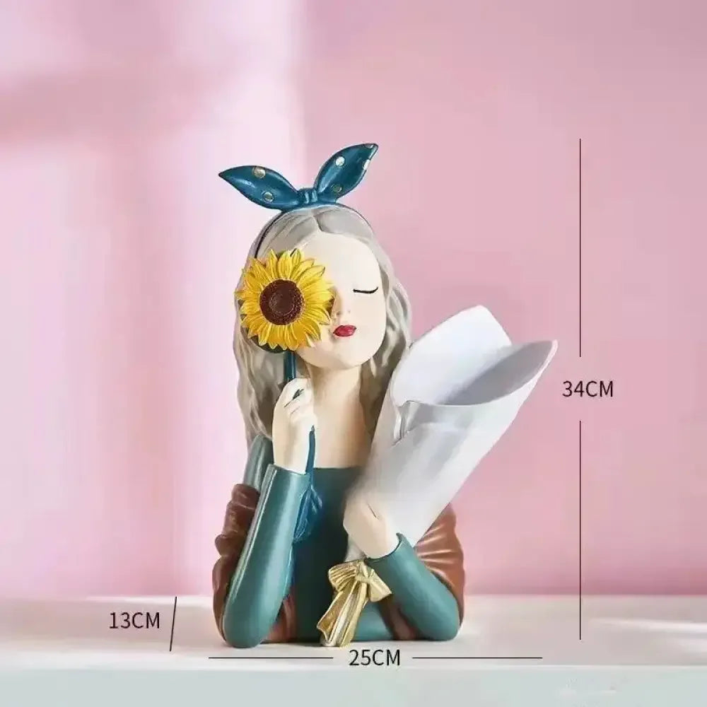 Cute creative Bouquet Girl Ornaments Sculpture Statue - M