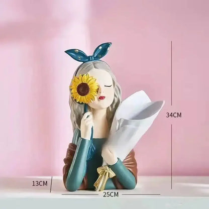 Cute creative Bouquet Girl Ornaments Sculpture Statue - M