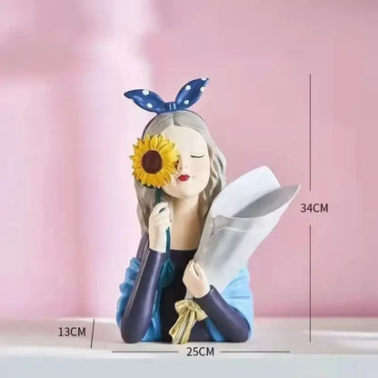 Cute creative Bouquet Girl Ornaments Sculpture Statue - N