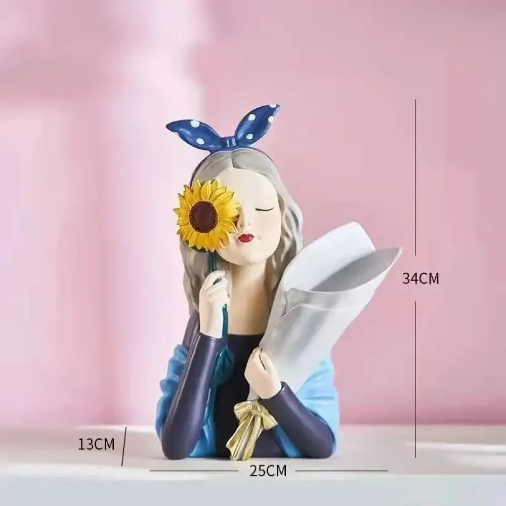 Cute creative Bouquet Girl Ornaments Sculpture Statue - A