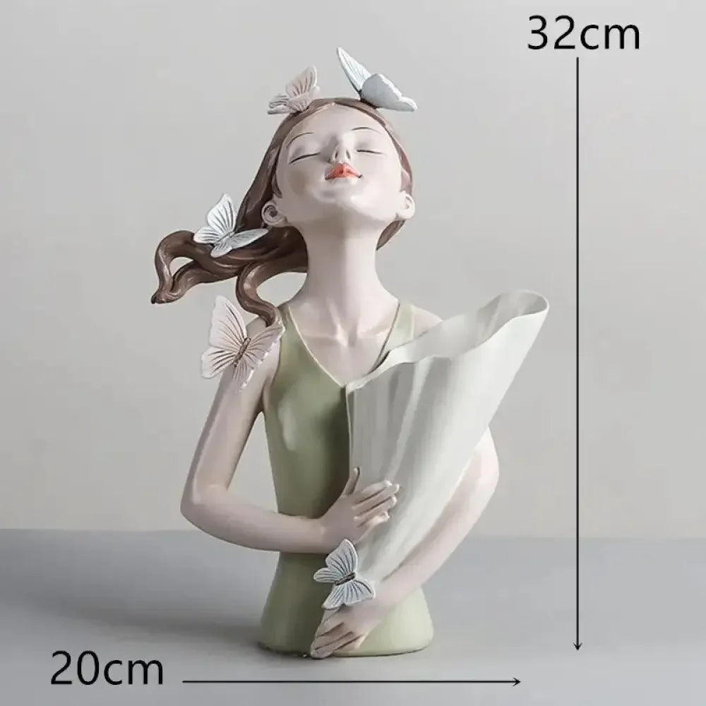 Cute creative Bouquet Girl Ornaments Sculpture Statue - A