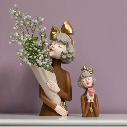Cute creative Bouquet Girl Ornaments Sculpture Statue - A