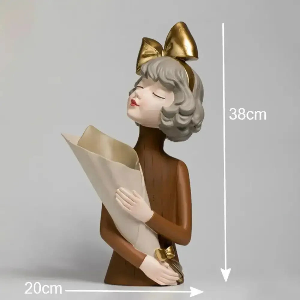 Cute creative Bouquet Girl Ornaments Sculpture Statue - A