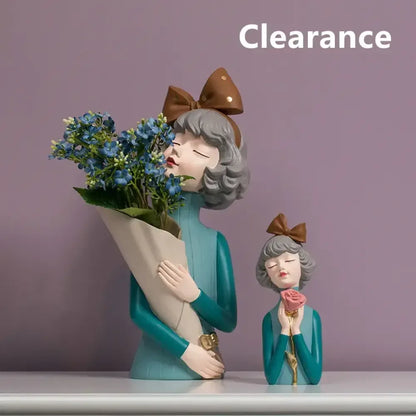 Cute creative Bouquet Girl Ornaments Sculpture Statue - A