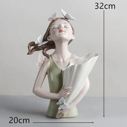 Cute creative Bouquet Girl Ornaments Sculpture Statue - A