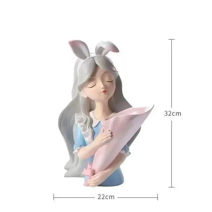 Cute creative Bouquet Girl Ornaments Sculpture Statue - A
