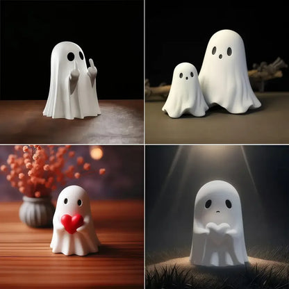 Cute Middle Finger Ghost Statue Funny Halloween Decor & Table Centerpiece - White