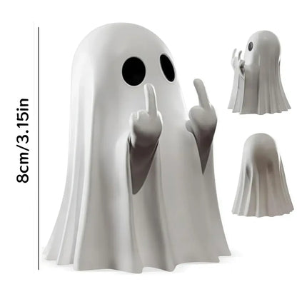 Cute Middle Finger Ghost Statue Funny Halloween Decor & Table Centerpiece - White