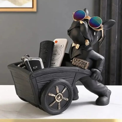 Decorative Statue French Bulldog Storage Figurine Key Holder - Black / Pushing Cart Bulldog