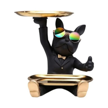 Decorative Statue French Bulldog Storage Figurine Key Holder - Black / Sitting 1 With Tray
