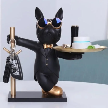 Decorative Statue French Bulldog Storage Figurine Key Holder - Black / Standing With Tray