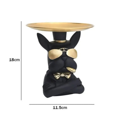 Decorative Statue French Bulldog Storage Figurine Key Holder - Black / Sitting 2 With Tray