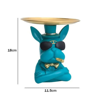 Decorative Statue French Bulldog Storage Figurine Key Holder - Green / Sitting 2 With Tray