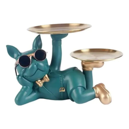 Decorative Statue French Bulldog Storage Figurine Key Holder - Green / Sleeping With Tray