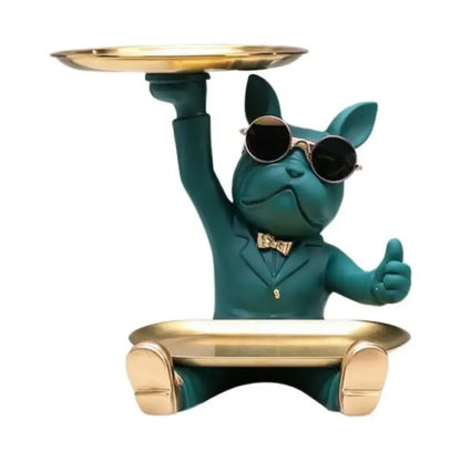 Decorative Statue French Bulldog Storage Figurine Key Holder - Green / Sitting 1 With Tray