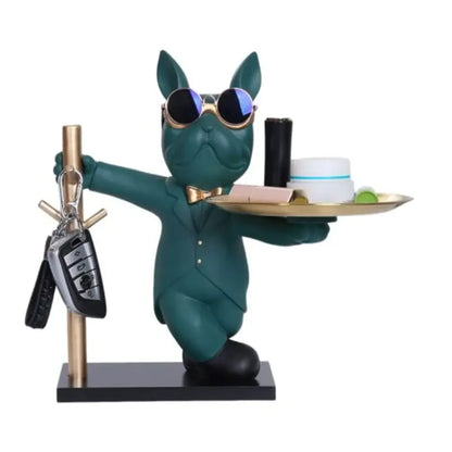 Decorative Statue French Bulldog Storage Figurine Key Holder - Green / Standing With Tray