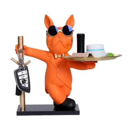 Decorative Statue French Bulldog Storage Figurine Key Holder - Orange / Standing With Tray