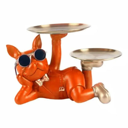 Decorative Statue French Bulldog Storage Figurine Key Holder - Orange / Sleeping With Tray