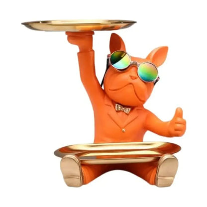 Decorative Statue French Bulldog Storage Figurine Key Holder - Orange / Sitting 1 With Tray