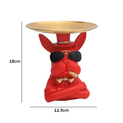 Decorative Statue French Bulldog Storage Figurine Key Holder - Orange / Sitting 2 With Tray