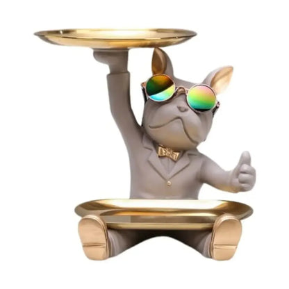 Decorative Statue French Bulldog Storage Figurine Key Holder - White / Sitting 1 With Tray