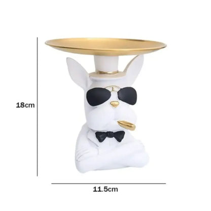 Decorative Statue French Bulldog Storage Figurine Key Holder - White / Sitting 2 With Tray