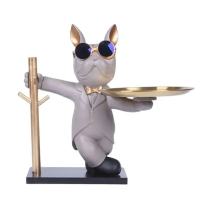 Decorative Statue French Bulldog Storage Figurine Key Holder - White / Standing With Tray