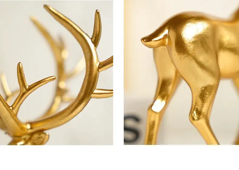 Gold deer figurine with detailed antlers on a light background