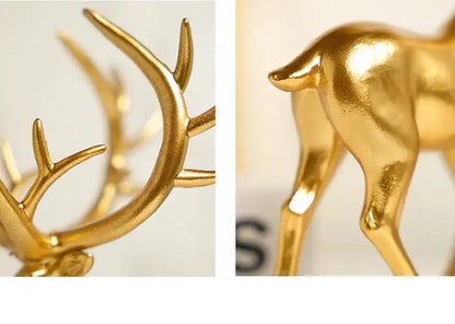 Gold deer figurine with detailed antlers on a light background
