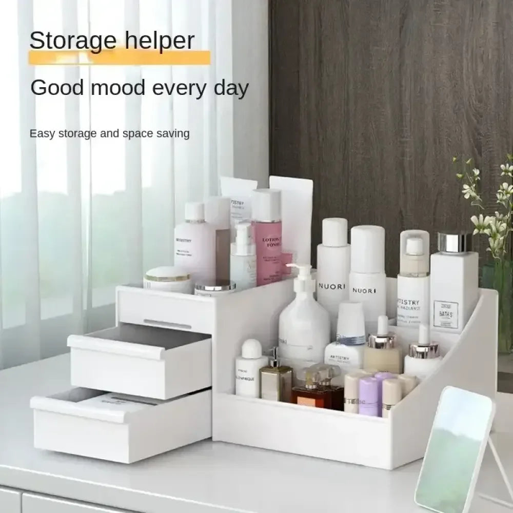 Desktop Cosmetics Storage Box | Large Capacity Desk & Dressing Table Organizer for Skincare & Makeup - 