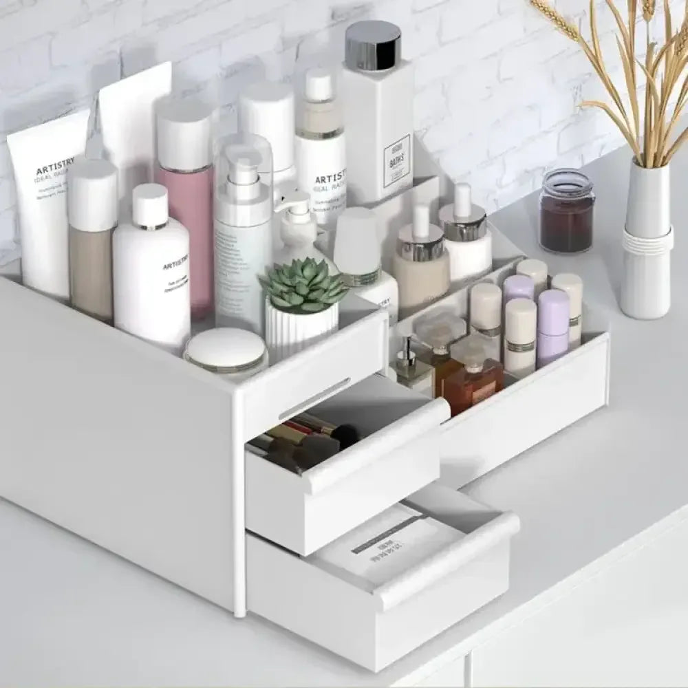 Desktop Cosmetics Storage Box | Large Capacity Desk & Dressing Table Organizer for Skincare & Makeup - 