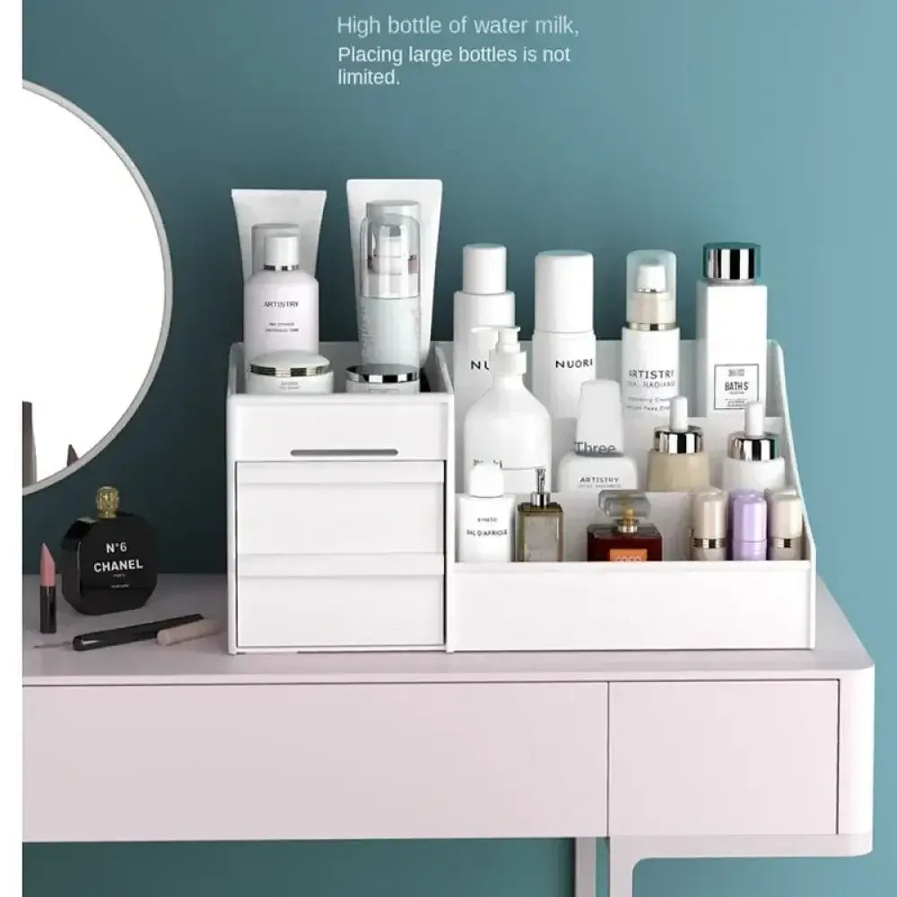 Desktop Cosmetics Storage Box | Large Capacity Desk & Dressing Table Organizer for Skincare & Makeup - 
