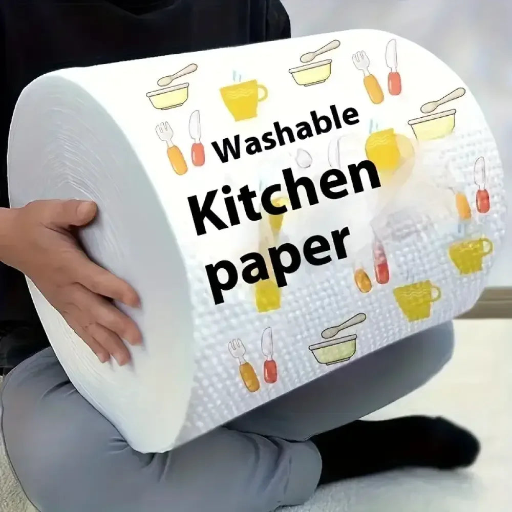 Disposable Kitchen Lazy Cloth 1-Roll (400 Sheets) | Washable, Dry & Wet Dual-Use, Non-Stick Oil Towel - 