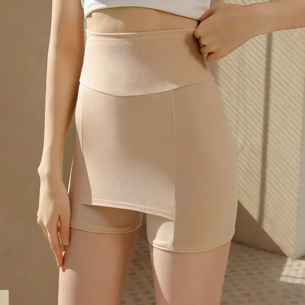 Double-layer Front Crotch Ice Silk Safety Shorts - L (40-62 Kg) / Beige / 1 PCS