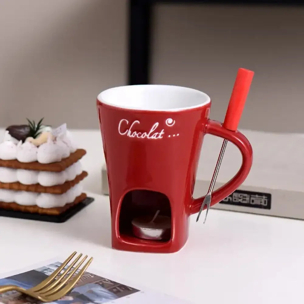 Double-Layer Heat-Resistant Ceramic Cup | Anti-Scald Design for Coffee, Tea - Red
