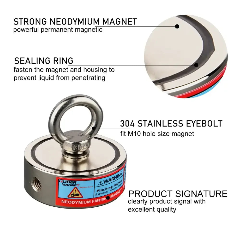 Double-Sided Neodymium Fishing & Salvage Magnet Hook | Heavy-Duty 150kg to 350kg Pull Force - D60mm 150KG 2 side