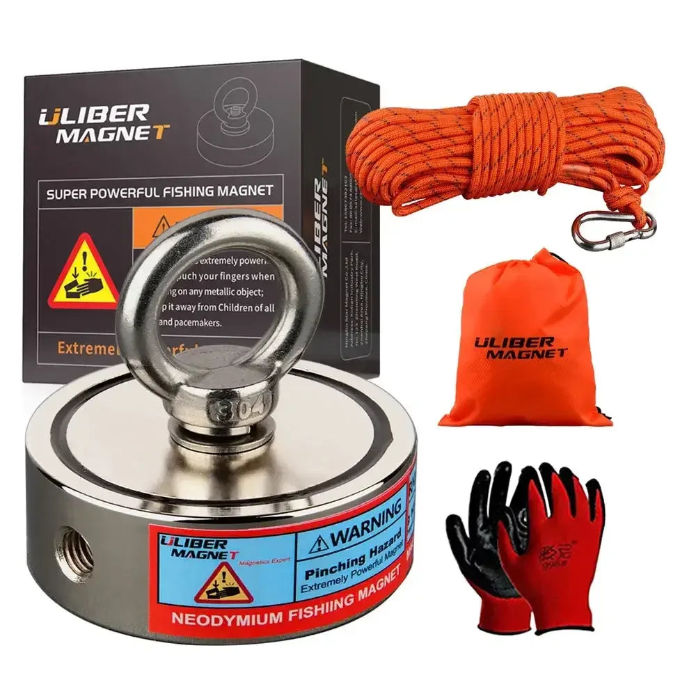 Double-Sided Neodymium Fishing & Salvage Magnet Hook | Heavy-Duty 150kg to 350kg Pull Force - D75mm 250KG 2 side