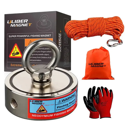Double-Sided Neodymium Fishing & Salvage Magnet Hook | Heavy-Duty 150kg to 350kg Pull Force - D75mm 250KG 2 side
