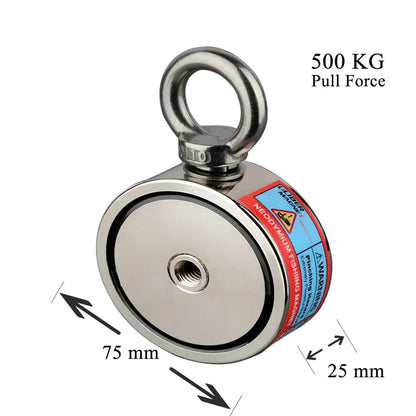 Double-Sided Neodymium Fishing & Salvage Magnet Hook | Heavy-Duty 150kg to 350kg Pull Force - D60mm 150KG 2 side