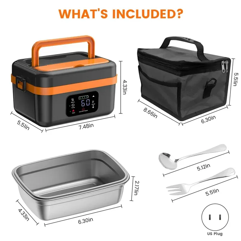 Cordless Electric Lunch Box – Rechargeable Self-Heating Food Warmer with 16000mAh Battery for Work, Travel, Car, and Office