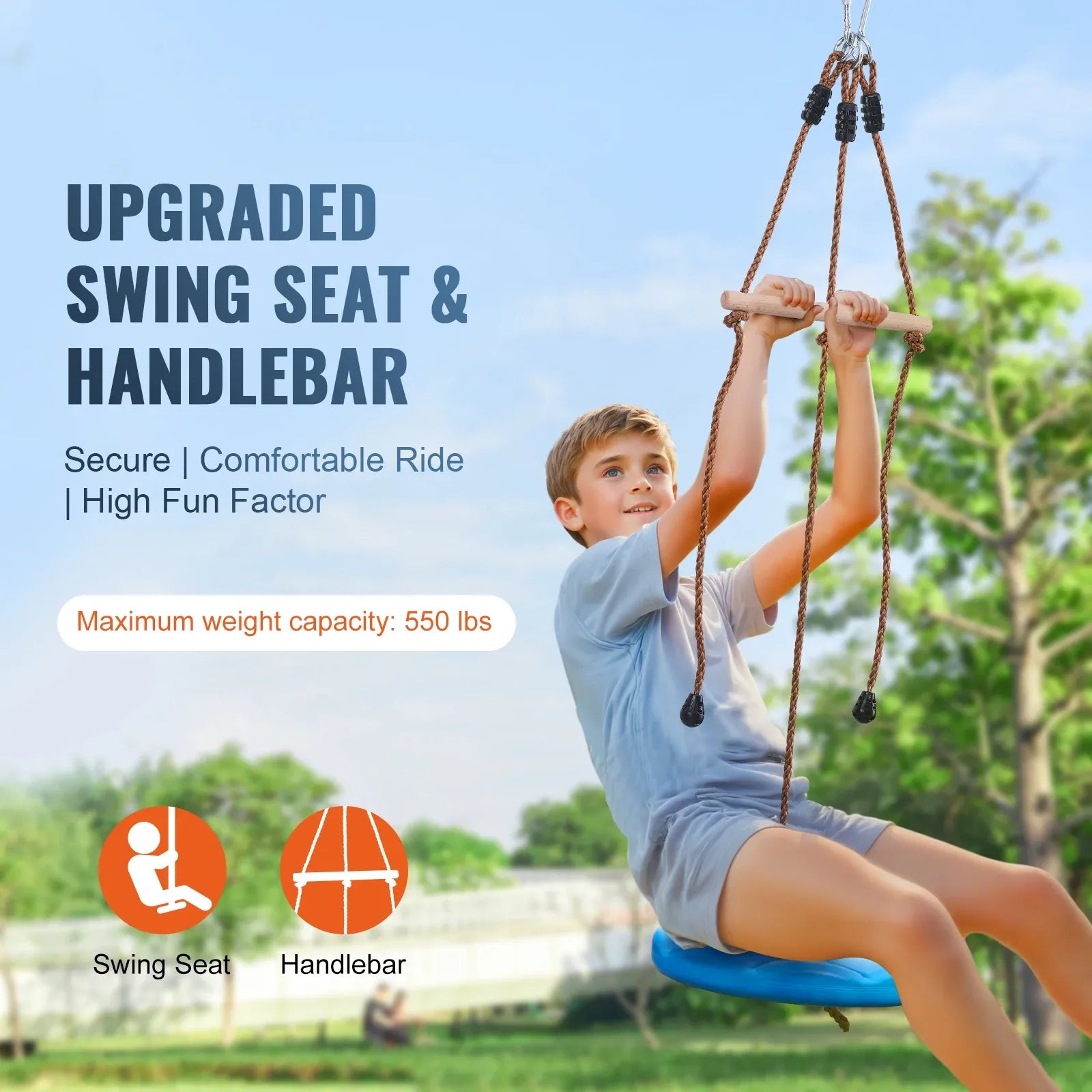 Zipline Kit for Kids & Adults – Backyard Outdoor Zip Line Set with Seat & Handlebar