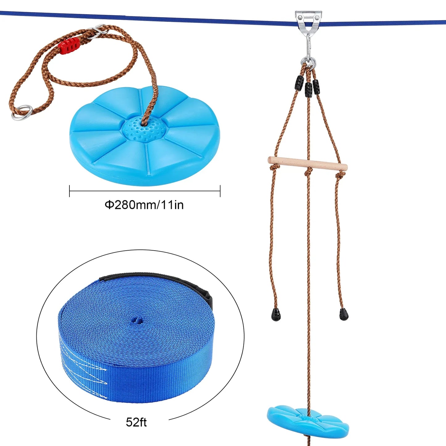 Zipline Kit for Kids & Adults – Backyard Outdoor Zip Line Set with Seat & Handlebar