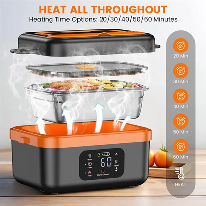 Cordless Electric Lunch Box – Rechargeable Self-Heating Food Warmer with 16000mAh Battery for Work, Travel, Car, and Office