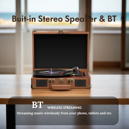3-Speed Vinyl Turntable with 2 Built-In Stereo Speakers & Headphone Jack
