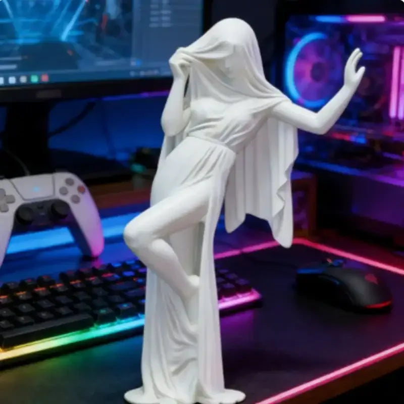 Elegant Veiled Lady Sculpture – Modern Artistic Resin Lady Statue Decor - White