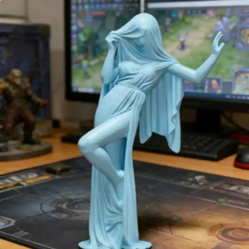 Elegant Veiled Lady Sculpture – Modern Artistic Resin Lady Statue Decor - White