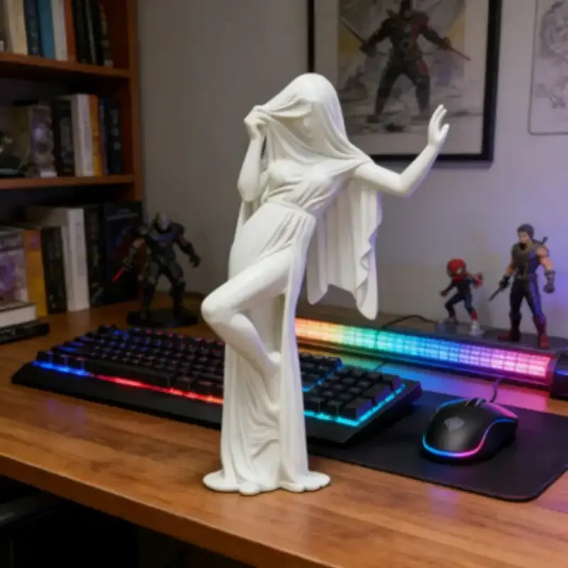 Elegant Veiled Lady Sculpture – Modern Artistic Resin Lady Statue Decor - White