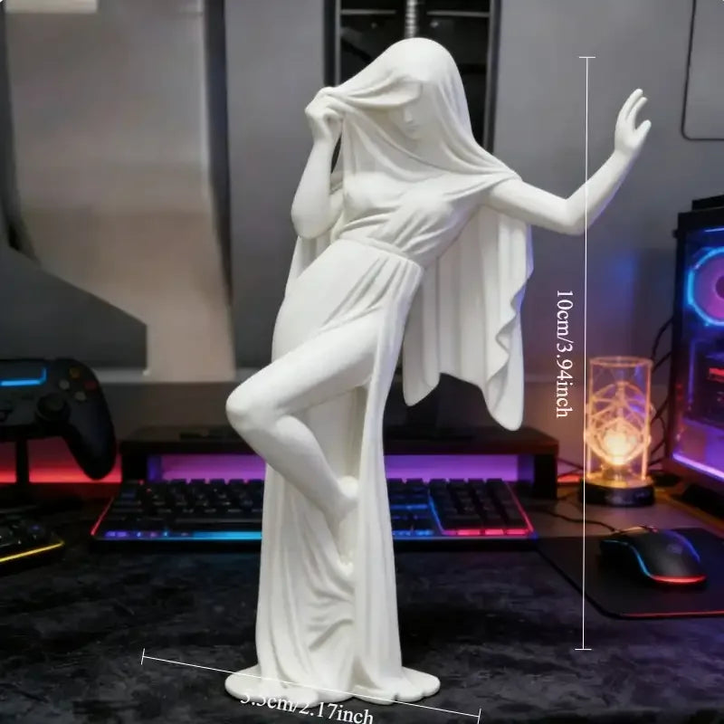 Elegant Veiled Lady Sculpture – Modern Artistic Resin Lady Statue Decor - White