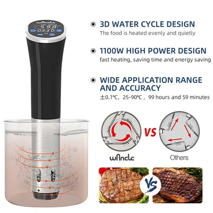 Sous Vide Cooker 1100W — IPX7 Waterproof LCD Touch Immersion Circulator