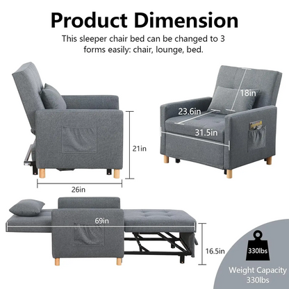 3-in-1 Convertible Sleeper Chair Bed